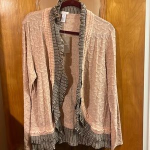Chicos | Women’s Baby Pink Shimmer Ruffled Cardigan | Size 3